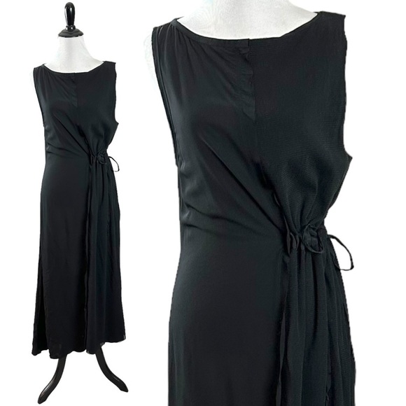 Diesel Subversive Black Maxi Dress Medium Cinch Waist Grunge Goth Mesh Y2K - Picture 3 of 12